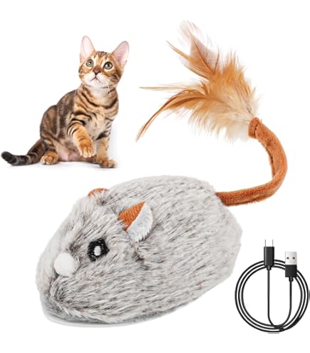 Topolino Elettrico Per Gatti - Giocattolo Interattivo Automatico, Ricaricabile USB, Con Movimento Casuale E Piume