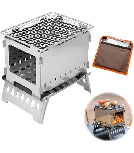 Campingkooktoestel & Mini Houtskoolbarbecue - Inklapbare RVS Houtkachel Met Draagtas Compact Lichtgewicht Voor Backpacking Wandelen Kamperen