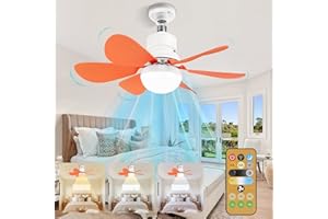 BOMKRA Ceiling Fans with Lights and Remote Control,30w Ceiling Fan Light Dimmable,Quiet Ceiling Fan 6 Blades for Bedroom,Living Room Kitchen 3 Color Temperature,3 Speeds,Timing