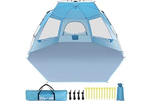 Glymnis Tenda da Spiaggia Quick Up Tenda grande della spiaggia Tenda Spiaggia Familiare Automatica 265 * 250 * 135cm Con tappetini di estensione Protezione UV 50+ Antivento per 4-6 Persone