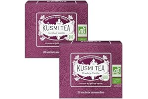 Kusmi Tea - Rooibos Vanille - Lot de 2 boîtes - Infusion Bio - Rooibos Issu de l'Agriculture Biologique - Infusion sans Théine - À Déguster Chaud ou en Thé Glacé - 2x20 Sachets de Thé