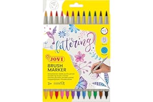 Jovi - BRUSH MARKER - Rotuladores Lettering con DOBLE punta, punta fina y punta pincel, estuche con 12 marcadores de colores (1312DP)