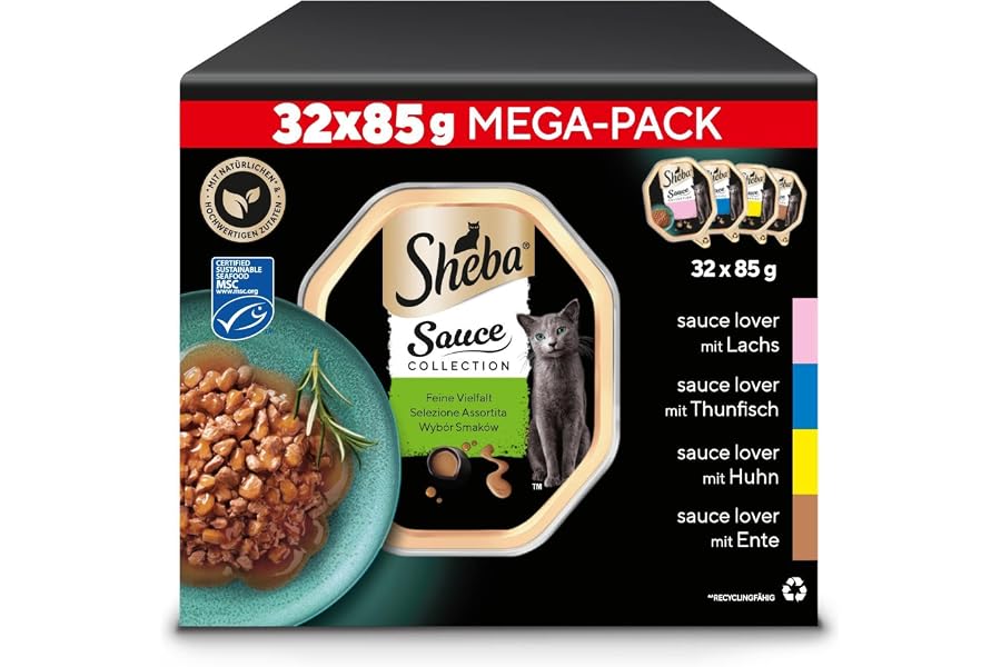 SHEBA Schale Nassfutter Multipack Mega-Pack Sauce Collection Feine Vielfalt MSC-Zertifiziert 32 x 85g