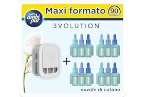 Ambi Pur 3Volution Profumatore per Ambienti, 1 Diffusore Elettrico Ambiente e 4 Ricariche, Fragranza Nuvole di Cotone, Teconologia Elimina Odori, Fino a 90 Giorni di Profumo per Ricarica
