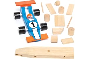 Baker Ross AG769 Racerbil pysselset av trä för barn för pyssel och dekoration som present till fars dag (2 stycken), träfärger, 17,5 cm, 2-pack