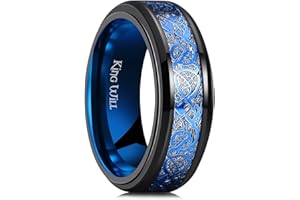 King Will Black Fidget Ring Celtic Dragon Spinner Ring Stainless Steel Ring Blue/Red/Purple Carbon Fiber Inlay 8mm Anxiety Ring For Men and Women