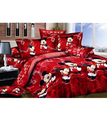 Mickey & Minnie Mouse Bed Quilt Cover Set – Single/Double/Queen/King Sizes, Multicolored Polyester