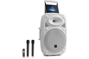 auna Streetstar - Mobile PA Soundanlage, Musikanlage, Bluetooth Lautsprecher, PA Anlage mit USB-Port, SD, MP3, AUX-In, Akku, LED-Display, (15" (38 cm) Subwoofer, max. 1000 W, weiß