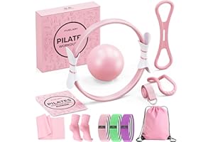 FUELION Pilates Ring Set - 14" Magic Circle Home Workout Pilates Kit with Dual Padded Handles| Pilates Mini Ball| Resistance Bands(15,25, 35lbs)| Pilates Equipment for Strength, Flexibility, Stability, Toning