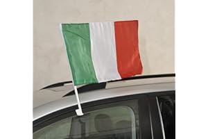 LIGUORO SHOP 2 Bandierine Italia con Supporto Asta per Auto cm 30x45 Nazionale Italiana Tessuto Resistente
