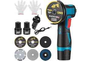 MAKDLY Cordless Angle Grinder 19500 RPM with 6 Cutting Discs and 2pcs Batteries, 12V Mini Angle Grinder Tool, 3 in Grinding Disc, Mini Cordless Electric Grinding Tool for Cutting Polishing and Grinding
