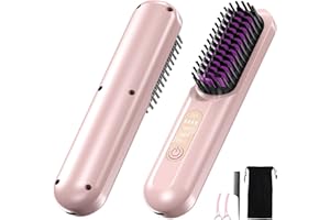 Bwaliffury Cepillo Alisador pelo Inalámbrico, Mini Cepillo Alisador Portátil para Viajes, Peine Alisador de Pelo con Iones Negativos para Exteriores, Recarga USB, 3 Niveles de Temperatura (P)