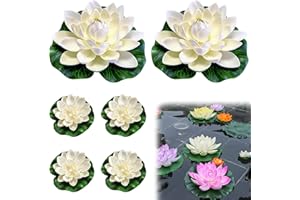 Bakiauli 6 Stück Wasserlilie Pflanzen, Schwimmende Blumen Künstlicher Lotus Seerosen Eva Lotus Flower für Teiche Dekoration Gartenterrasse Pool Aquarium Dekoration (Weiß)