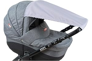 BABYLUX Sonnenschutz für Kinderwagen Buggy Babywanne UV Schutz Rollofunktion Universal SONNENSEGEL Sonnendach Verstellbar (Grau)