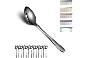 Berglander Cucharas de sopa negras 12pcs, Cuchara de cena de acero inoxidable chapada en titanio, Cuchara de mesa, Cucharas Cubiertos para el hogar, restaurante, hotel, uso diario