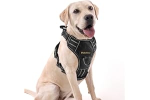 Arnés Antitirones Perro Transpirable PcEoTllar con Control de Manija y con Lineas Reflectantes Arnés Pecho Perro Duradero con Chaleco Acolchado Ajustable para Perros Grandes y Pequeños - Negro - M