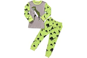 SOIBEEN Pyjamas für Jungen Dinosaurier Nachtwäsche Baumwolle Kleinkind Kleidung Kinder Nachtwäsche Langarm PJs Set 4-teiliges Outfit 1-12 Jahre
