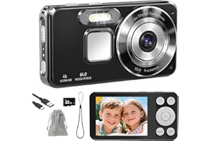 HERBYD Cámara Digital 4K Cámara de Fotos HD 64MP Cámara Digital Compacta con Pantalla LCD de 2,8", Zoom Digital 18X, Tarjeta SD 32GB Incluida, Cámara Portátil para Niños, Adolescentes y Principiantes
