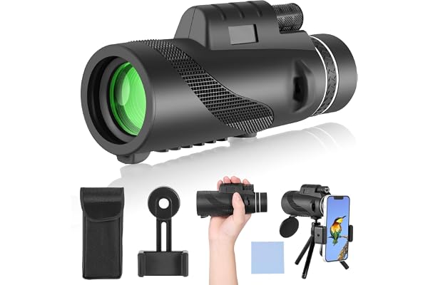 PAHTTO Monokulär 80x100 zoom, monokulärt teleskop med smartphonehållare och töjbart stativ, monokulärt teleskop vattentätt fö