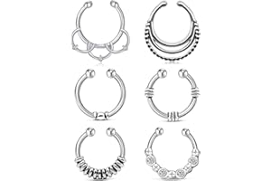 Crdifu 6pcs anillo de nariz falsa aro anillo de tabique sin piezas joyería de piercing de plata de acero inoxidable