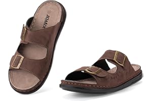 JOMIX Klapki męskie na lato, skórzane, miękkie kapcie z klamrą, buty letnie, wygodne kapcie na plażę