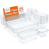 Lifewit Set of 25 Clear Plastic Drawer Organizers, Desk Drawer Dividers, Storage Trays, Divider Boxes for Makeup, Jewelry, Be