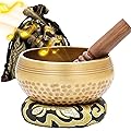 LEKEFETO Ensemble de bols chantants tibétains martelés à la main au Népal pour méditation, bol chantant avec maillet en bois, coussin pour bol chantant et sac de rangement, pour yoga, méditation et