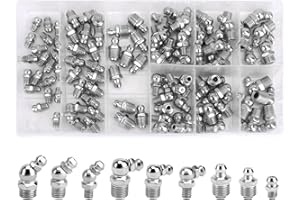 Towviy 100 Pièces M6 M8 M10 Graisseur, Embout de Graissage Assortiment de Graisseur Raccord Graisseur en Fer Nickelé Droit et Coudé 45°/90° pour Équipement Mécanique