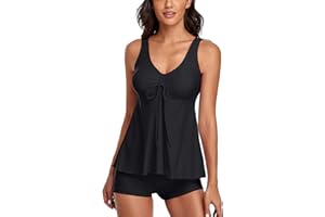 wihnsinop Tankini Damen Bauchweg Push Up Top Oberteil mit Badeshorts Zweiteiler Bademode Tankini Damen Set Badeanzug Elegant Sommer Badeanzüge für Damen Freizeit Urlaub Poolparty