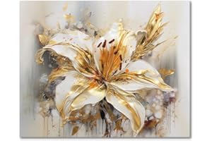 TISHIRON Paint by Numbers for Adults Beginner Gold Flower Adults' Paint by Number Kits Lily Floral DIY Oil Painting by Numbers with Brushes Blooming Art Crafts 16"x20"(Frameless)