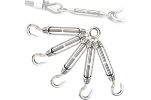 SPRIEßEN 5 Piezas M5 Tensor de Acero Inoxidable Ajustable Tensor de Cuerda de Gancho Tensor de Cable de Acero Inoxidable Tensor de Alambre con Gancho y Ojal para Toldos Tendedero