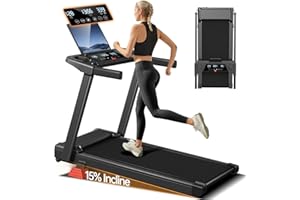 UMAY Tapis de Course Pliable Inclinable 15%, 12KM/H Tapis de Marche Inclinable, Treadmill Home avec Moteur 3,0CV et Affichage LED, Charge Max. 136KG
