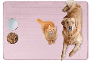 Bartuke Cat Food Mat, 40" x 28" Extra Large Silicone Pet Feeding Mat with Raised Edge Pet Placemat for Food and Water Bowl Non-Slip, Easy to Clean, Floor Protection (Pink)