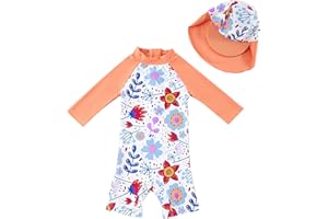 upandfast Costume da Bagno Intero per Neonate con Cerniera e Cappello da Sole UPF 50+
