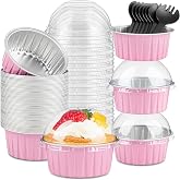 KAHEIGN 50 Pieces Mini Bread Molds with Lids and Spoons, 150 ml Round Aluminium Paper Containers for Baking Cakes with Sealin