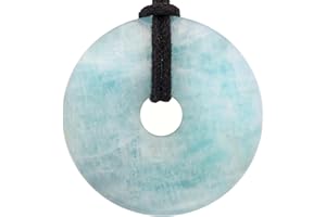 Lebensquelle Plus Edelstein Donut Ø 40 mm + Baumwollband + Edelsteinkarte | Naturstein Anhänger Halskette | Echte Heilsteinkette inkl. Band