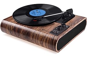 VIFLYKOO Record Player, Vintage Turntable Bluetooth Vinyl Player LP Record Player with 3 speed 33/45/78 RPM and Built-in 2 Stereo Speakers, AM/FM Function, Aux-in & RCA Output, Natural Wood