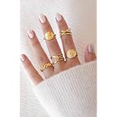 Trend Collection Kadın Altın Renk Ayarlanabilir &Ccedil;elik Y&uuml;z&uuml;k Set (5'Li),Altın 0