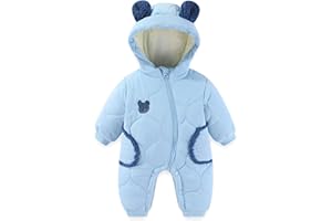 JiAmy Combinaison Bebe Hiver, Unisexe Polaire Combinaison Pilote Bébé à Capuche, Manches Longues Ours Garçons Body Filles Grenouillère pour 3-24 mois
