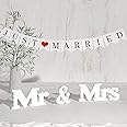 VIOPVERY Mr and Mrs Sign & Just Married Banner,Mr & Mrs Signs for Wedding Table,Large Wooden Letters for Sweetheart Table,Photo Props Wedding Decorations for Anniversary(White,Small)