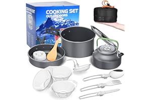 aiGear Set di Pentole da Campeggio, Alluminio Leggero Portatile - Pieghevole Pentola Attrezzatura da Campeggio, Kit di Utensili da Cucina da Viaggio All'aperto per Picnic Escursionistico