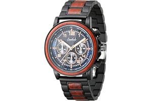 Emibele Herren Holzuhr, Datumsanzeige Chronograph Quarzarmbanduhr, 3 Unterzifferblätter Handgemachte Leicht Leuchtende Uhr