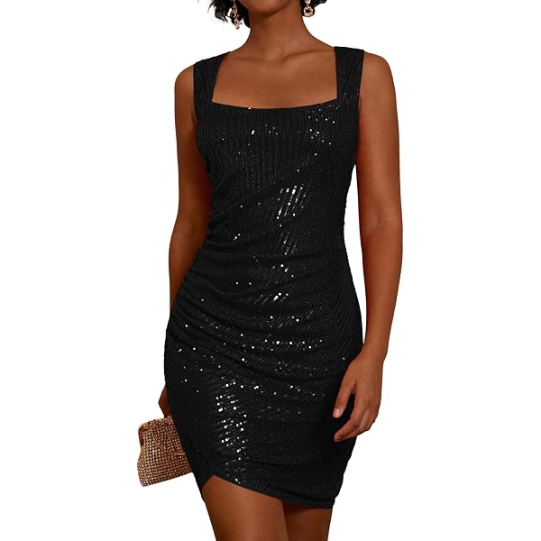 Mini Robe Moulante Pailletée Dos Nu – Robe Soirée Cocktail Femme Sexy Bretelles Spaghetti