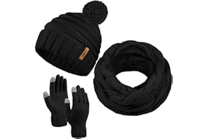 Aneco Winter Warm Strickschal Beanie Mütze und Handschuhe Set Herren & Damen Soft Stretch Mütze Schal und Fäustling Set