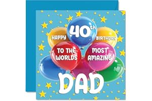 STUFF4 40th Dad Birthday Card - World's Most Amazing Dad - Happy 40th Birthday Card from Son Daughter, 145mm Age 40 Greeting Cards for Father Papa