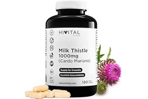 HIVITAL FOODS Cardo Mariano 1000 mg. 180 capsule vegane per 6 mesi di trattamento. Estratto concentrato 25:1 con l'80% di silimarina e il 30% di silibina e isosilibina. Prodotto in Europa da HIVITAL