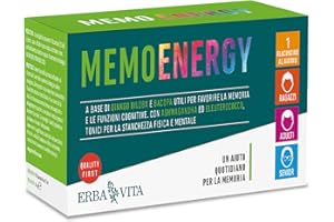 ERBA VITA Memo Energy Flaconcini integratore alimentare a base di Ginkgo Biloba e Bacopa utili per favorire la memoria e funzioni congnitive - Formato 10 Flaconcini