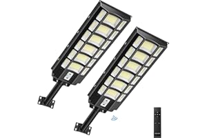 WOWSPEED 1200W LED Réverbères Lampadaire Solaire Exterieur avec Télécommande, 6500K 792 LEDs Reverbere Solaire Exterieur Détecteur de Mouvement IP67 Etanche LED Réverbères pour Parking Patio Rue - 2 PACK