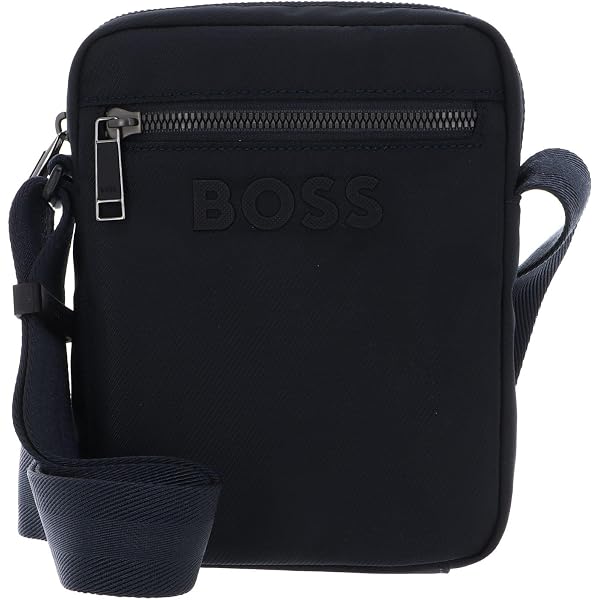 Sac Enveloppe Homme Boss - Format 25x24 Cm - Fermeture Zippée - Logo Imprimé - Garniture Argent