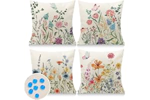 Cirzone Outdoor Kissen Dekorative Wasserfest 4 er Kissenbezug Frühling 45 x 45 cm Gartenkissen Wetterfest Bunte Blumen und Schmetterlinge Kissenbezug Werden für Heim Sofak Garten